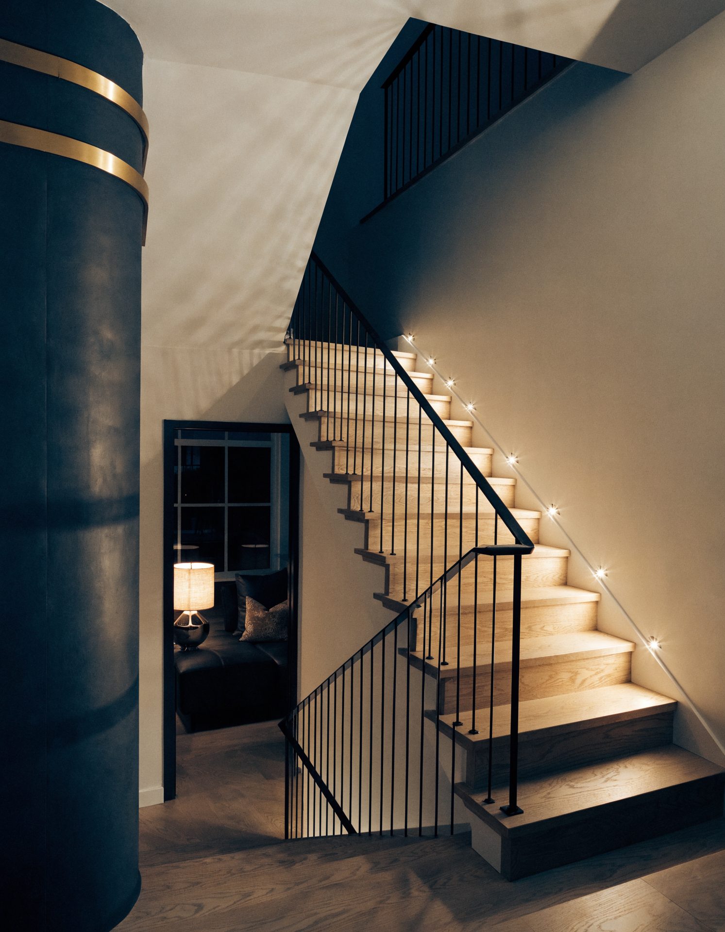 A staircase into a finished basement
